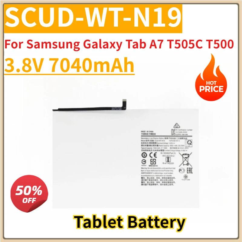 New Replacement Tablet Battery SCUD-WT-N19 3.8V 7040mAh For Samsung Galaxy Tab A7 T505C T500
New Replacement Tablet Battery SCUD-WT-N19 3.8V 7040mAh For Samsung Galaxy Tab A7 T505C T500