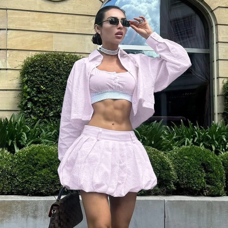 Tuularose Streaks Patchwork Three Piece Set For Women Sleeveless Vest Halter Long Sleeves Shirt Puffy Skirt Set Lady Pleated Set
Tuularose Streaks Patchwork Three Piece Set For Women Sleeveless Vest Halter Long Sleeves Shirt Puffy Skirt Set Lady Pleated Set