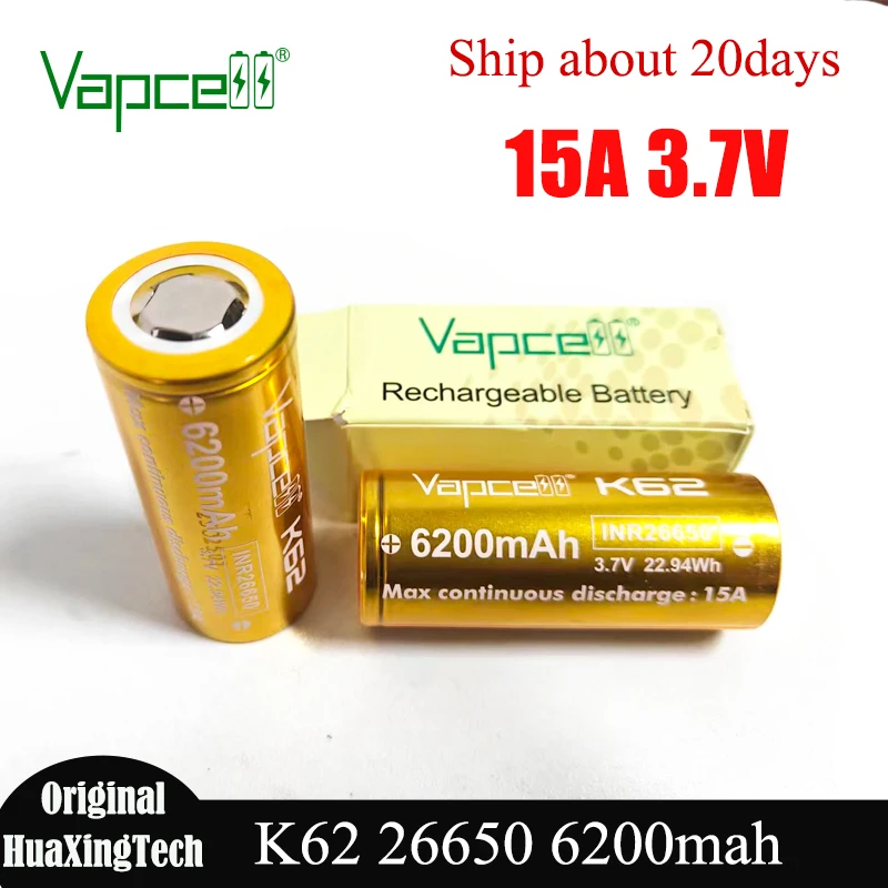 1-30pcs Original Vapcell K62 26650 6200mah Battery 15A 3.7V Rechargable Lithium Batteries High Capacity 26650 Li-ion Cell
1-30pcs Original Vapcell K62 26650 6200mah Battery 15A 3.7V Rechargable Lithium Batteries High Capacity 26650 Li-ion Cell