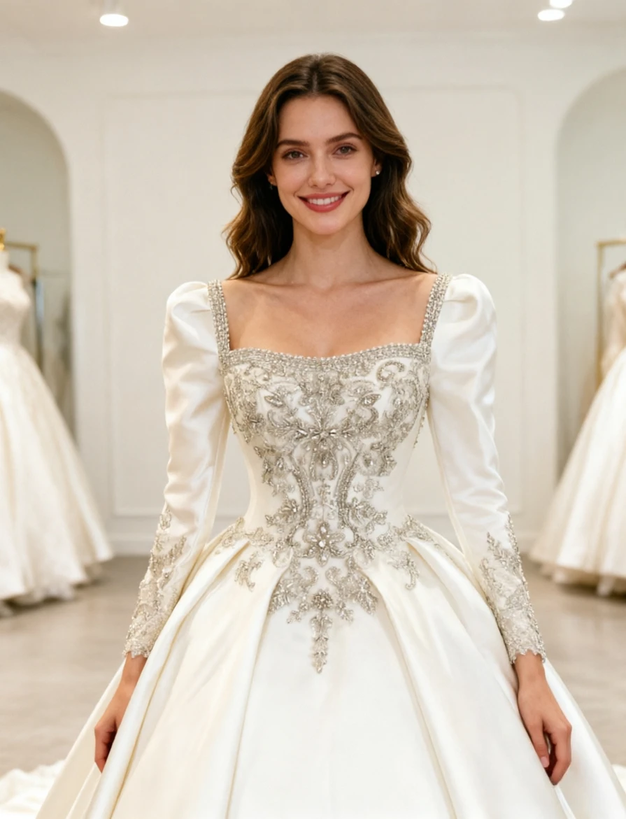 Customized Square Neckline Long Sleeve Satin Wedding Dress Beaded Crystal French Vintage Ball Gown Bridal Dress Vestido De Novia
Customized Square Neckline Long Sleeve Satin Wedding Dress Beaded Crystal French Vintage Ball Gown Bridal Dress Vestido De Novia