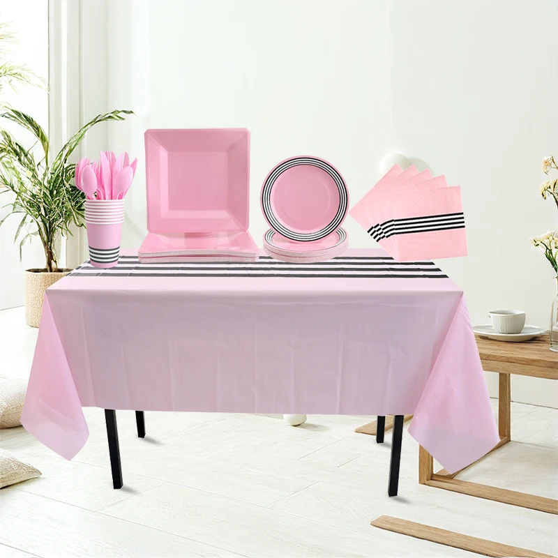 Pink set wedding decoration disposable party tableware tablecloth paper plate cup knives fork spoon paper towels birthday partie
Pink set wedding decoration disposable party tableware tablecloth paper plate cup knives fork spoon paper towels birthday partie