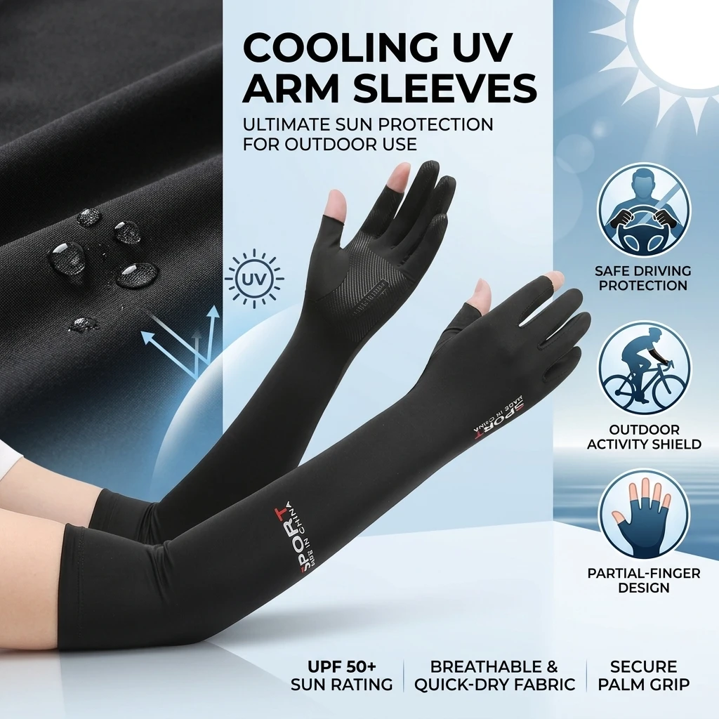 Cooling UPF50 Sun Protection Arm Sleeves Half Finger Design Moisture Wicking Breathable for Outdoor Sports Driving Adults
Cooling UPF50 Sun Protection Arm Sleeves Half Finger Design Moisture Wicking Breathable for Outdoor Sports Driving Adults
