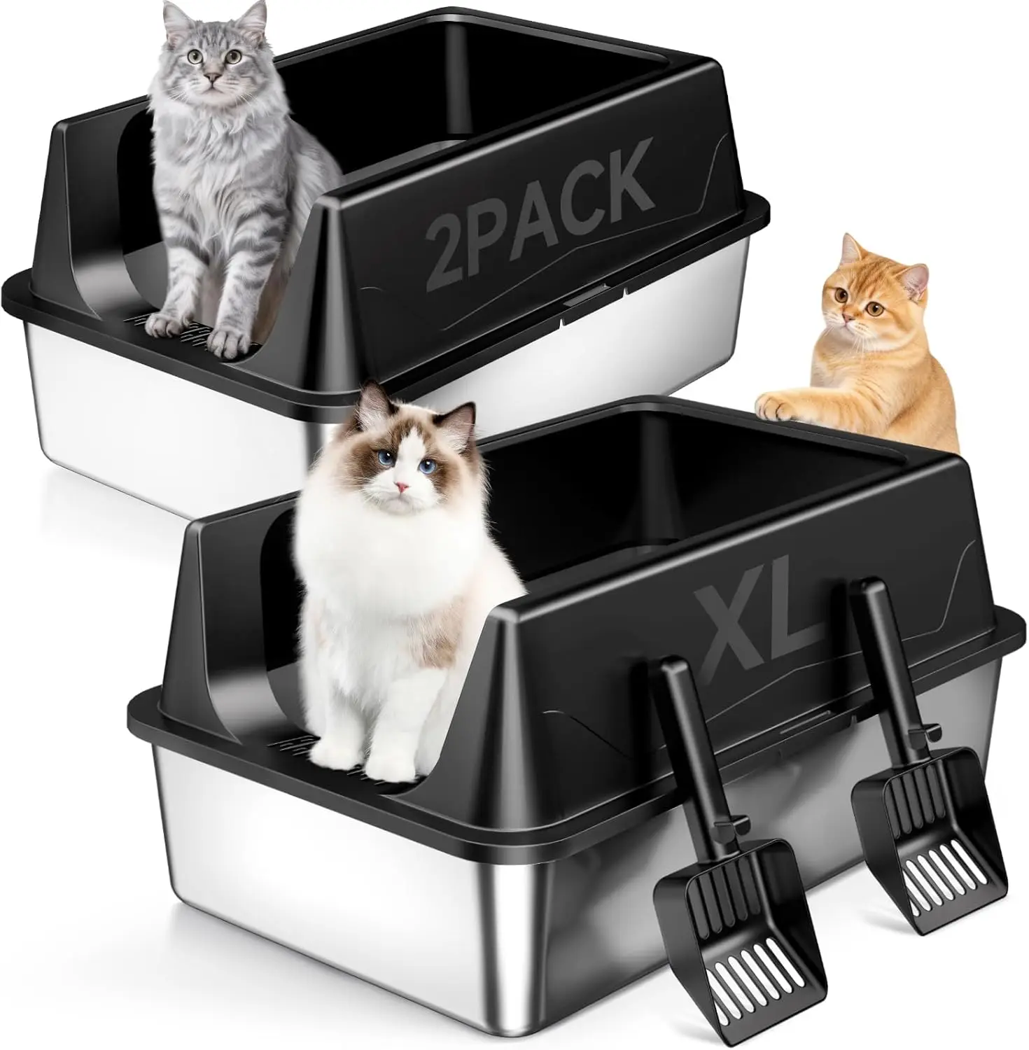 2-Pack XL Stainless Steel Litter Box with High Sides, Anti-Leak & Odor Control for Multi-Cat Homes
2-Pack XL Stainless Steel Litter Box with High Sides, Anti-Leak & Odor Control for Multi-Cat Homes