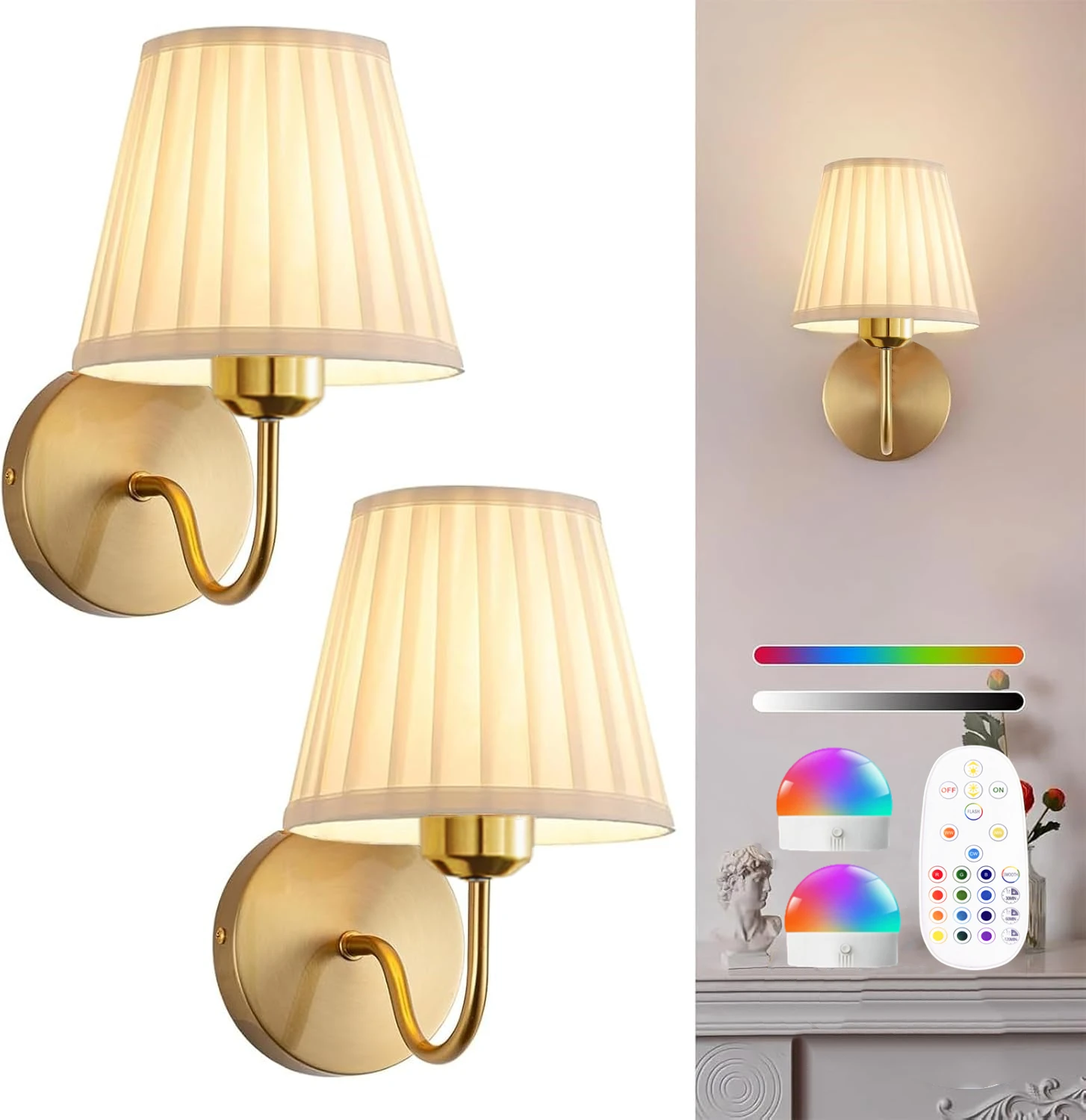 Battery-Powered Wall Light, Wireless Charging Wall Light with Remote Control, Dimmable, 15Rgb, Timer, Suitable for Living Room, Bedroom, Entryway, Gold Color
Battery-Powered Wall Light, Wireless Charging Wall Light with Remote Control, Dimmable, 15Rgb, Timer, Suitable for Living Room, Bedroom, Entryway, Gold Color