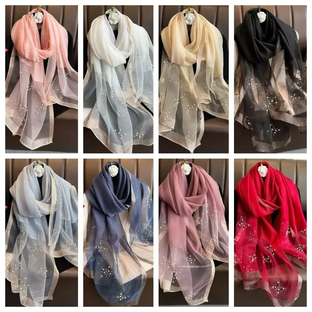 Elegant Organza Silk Scarf with Beads Solid Color Embroidery Flowers Pearl Solid Shawls 190*70cm Long Scarves For Women Hijab
Elegant Organza Silk Scarf with Beads Solid Color Embroidery Flowers Pearl Solid Shawls 190*70cm Long Scarves For Women Hijab