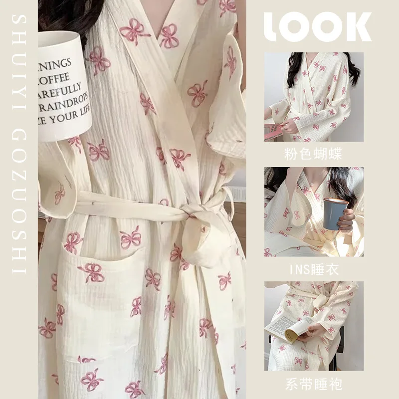 Spring and Fall Pajamas for Women Korean Style Simple and Comfortable Robe Butterfly Knot Casual Loose Homewear Bathrobe Student
Spring and Fall Pajamas for Women Korean Style Simple and Comfortable Robe Butterfly Knot Casual Loose Homewear Bathrobe Student