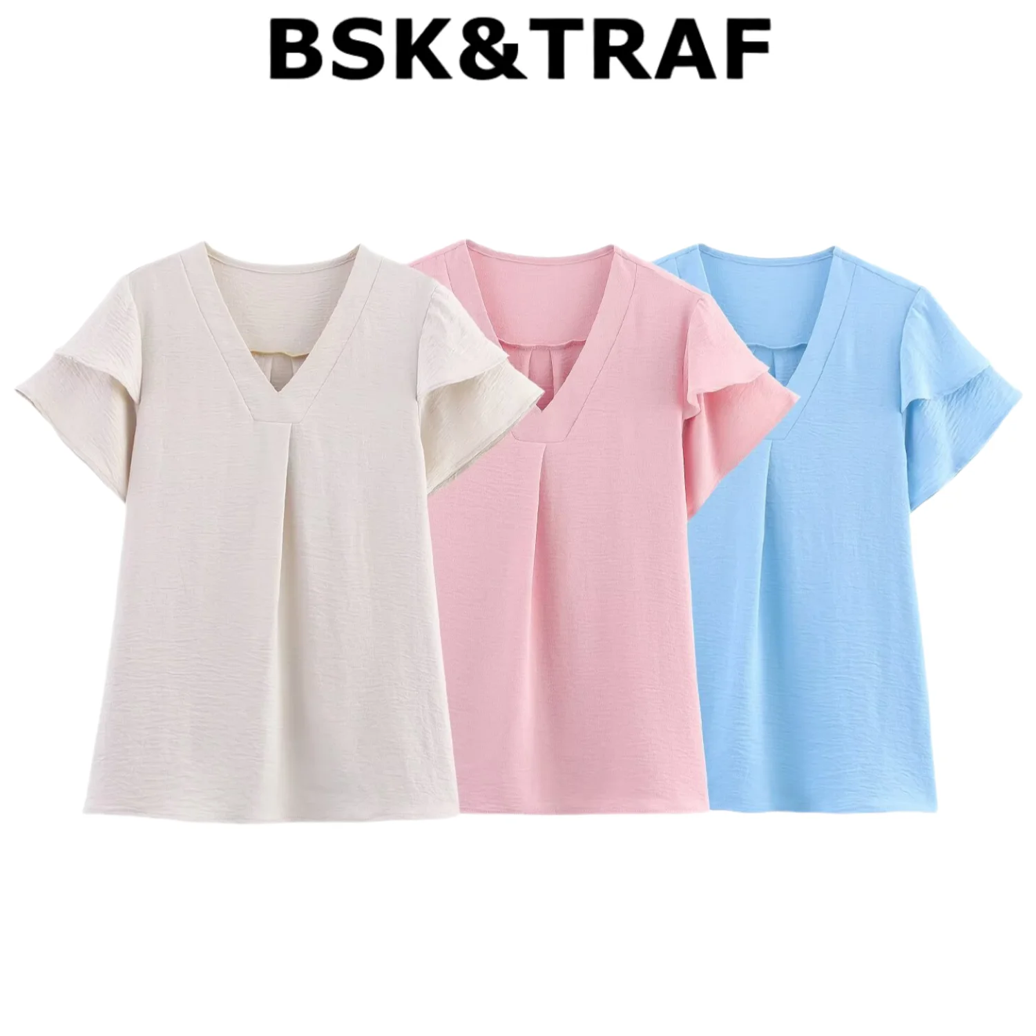 BSK&TRAF2025 Summer New Products Women's Wear Solid Color Commuter All-match V-neck Chiffon Ruffle Shirt Short Sleeve Top
BSK&TRAF2025 Summer New Products Women's Wear Solid Color Commuter All-match V-neck Chiffon Ruffle Shirt Short Sleeve Top