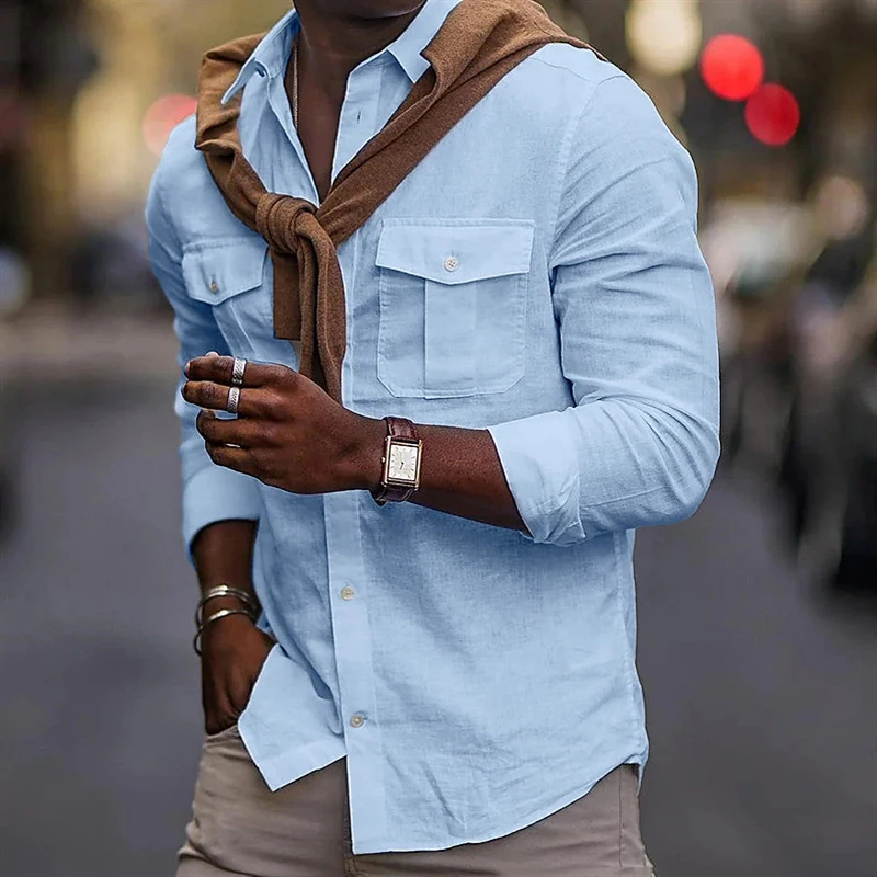 Trendy Pockets Cargo Shirts Men Cotton Linen Breathable Solid Color Shirts Spring Casual Long-sleeved Buttoned Lapel Cardigans
Trendy Pockets Cargo Shirts Men Cotton Linen Breathable Solid Color Shirts Spring Casual Long-sleeved Buttoned Lapel Cardigans