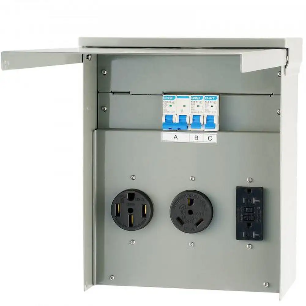 Temporary Power Outlet Panel, 125/250V, RV Power Outlet Box with a 20/30/50 Amp Receptacle Installed, NEMA 14-50R
Temporary Power Outlet Panel, 125/250V, RV Power Outlet Box with a 20/30/50 Amp Receptacle Installed, NEMA 14-50R