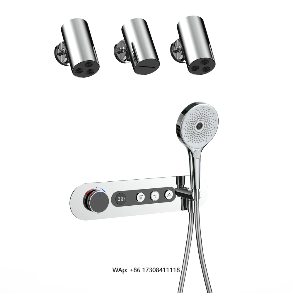 Новейший модный настенный душевой комплект Chrome 4 Function Hand Control с дисплеем 38 градусов и 3 отдельными маленькими душевыми леями
Новейший модный настенный душевой комплект Chrome 4 Function Hand Control с дисплеем 38 градусов и 3 отдельными маленькими душевыми леями