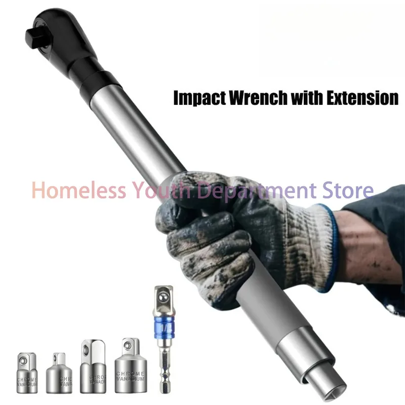 Offset Impact Extension Wrench Auto Repair Tool with 4 Socket Adapters and 1/2 Inch Drill Adapter for Tight Spaces
Offset Impact Extension Wrench Auto Repair Tool with 4 Socket Adapters and 1/2 Inch Drill Adapter for Tight Spaces