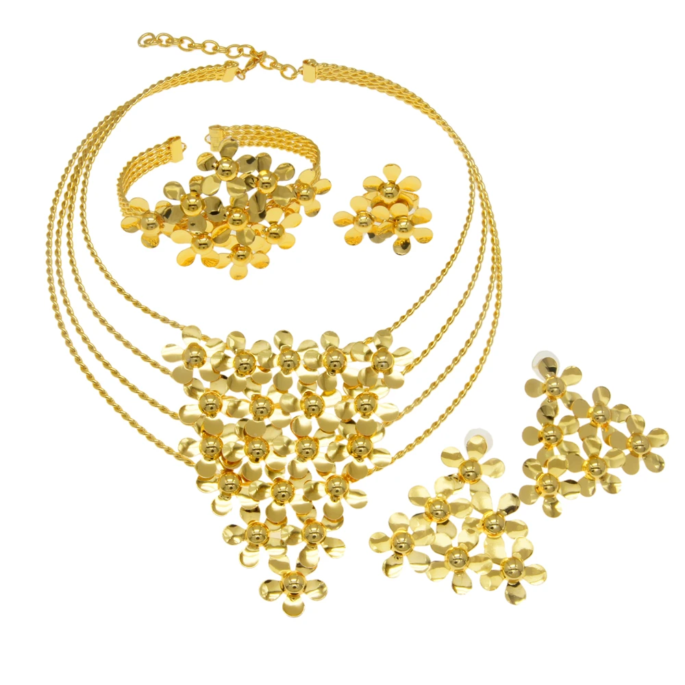 Romantic and sweet gold-plated jewelry set, elegant floral necklace, ring and earrings, French classic bride's gift
Romantic and sweet gold-plated jewelry set, elegant floral necklace, ring and earrings, French classic bride's gift