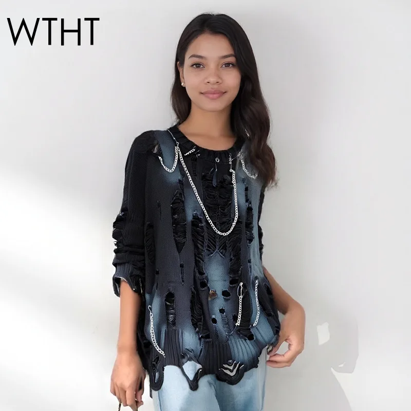 WTHT Trendy New Women Metal Chain Pin Tie Dye Hole Knit Sweater 2025 Autumn Fashion O-neck Long Sleeve Pullovers Female 1LS2331
WTHT Trendy New Women Metal Chain Pin Tie Dye Hole Knit Sweater 2025 Autumn Fashion O-neck Long Sleeve Pullovers Female 1LS2331