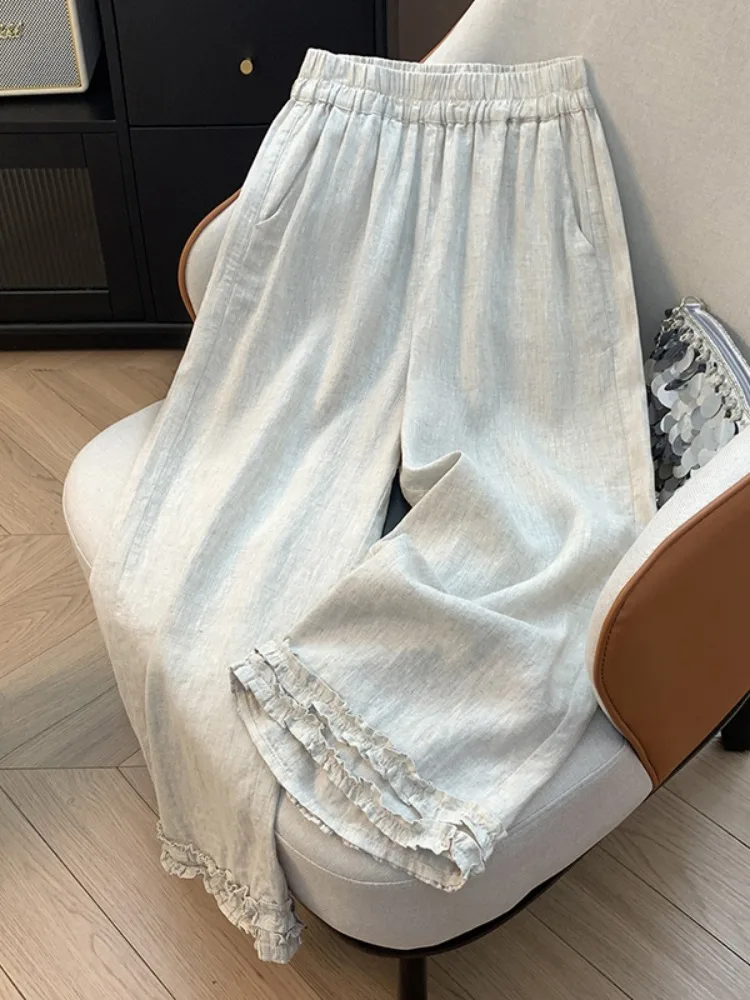 Широкие брюки с расклешенным подолом в стиле ретро, женские летние брюки с эластичной резинкой на талии больших размеров, утягивающие хлопковые и льняные брюки прямого кроя с девятью точками
Широкие брюки с расклешенным подолом в стиле ретро, женские летние брюки с эластичной резинкой на талии больших размеров, утягивающие хлопковые и льняные брюки прямого кроя с девятью точками