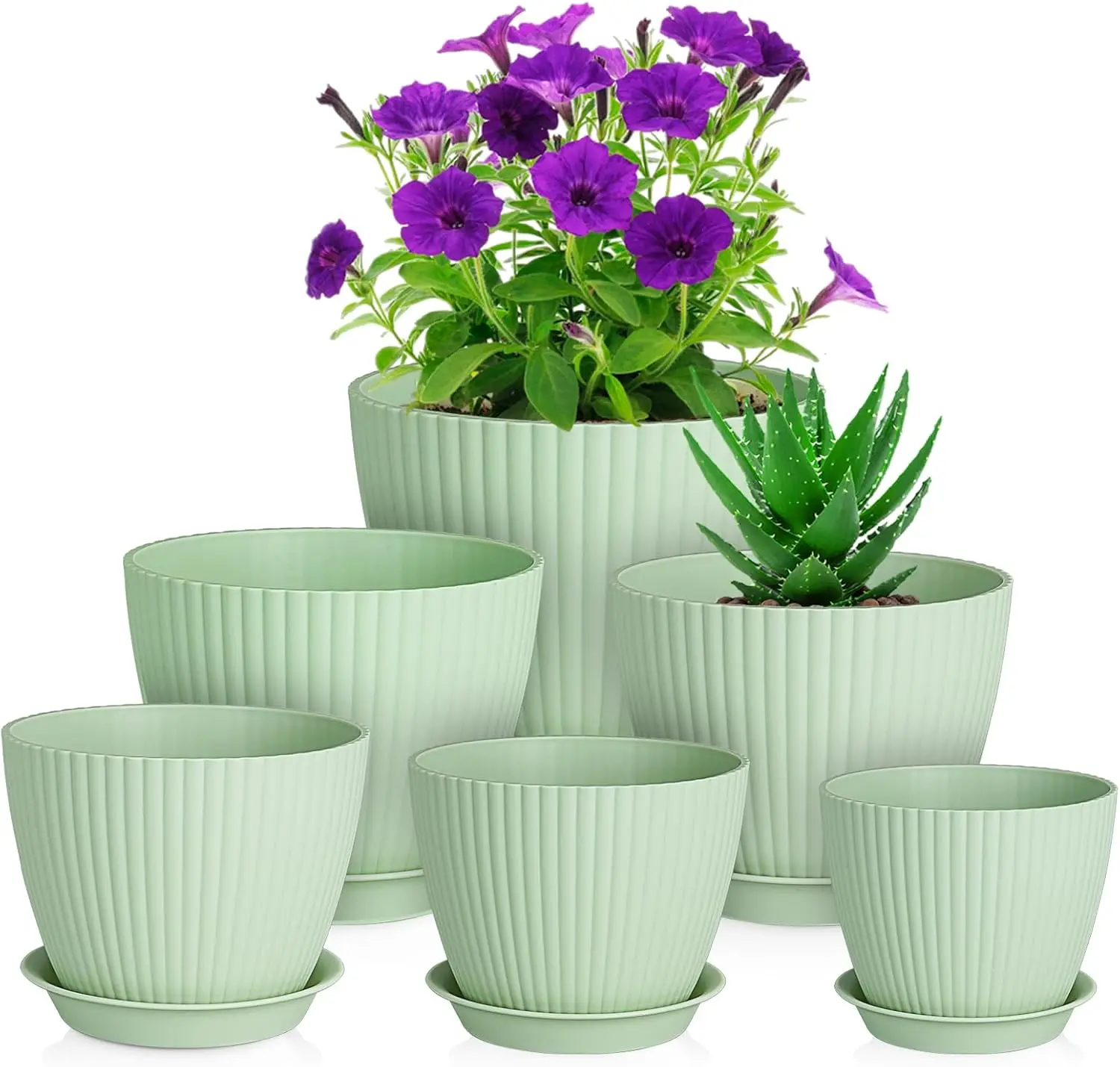 6 Pack Plant Pots 4-7 Inch Plastic Flower Pots with Drainage Holes and Saucers for Indoor Outdoor Succulents, Green
6 Pack Plant Pots 4-7 Inch Plastic Flower Pots with Drainage Holes and Saucers for Indoor Outdoor Succulents, Green