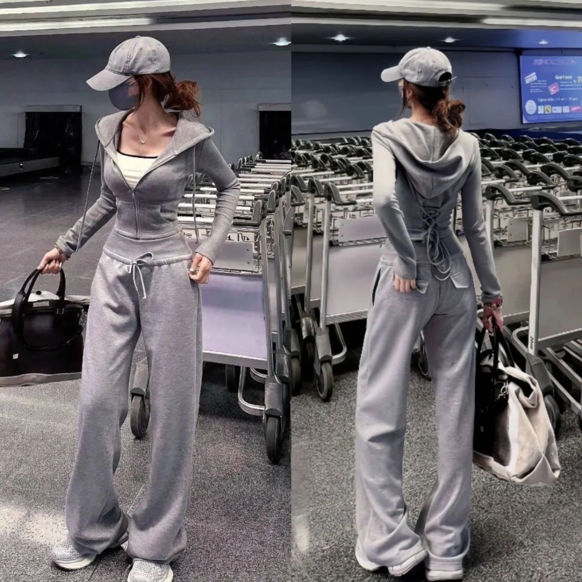 Women's Grey Y2K Edgy Tracksuit Set-Wide Leg Drawstring Pants & Lace-Up Back Hooded Top Slim-Fit Casual Streetwear Spring Autumn
Women's Grey Y2K Edgy Tracksuit Set-Wide Leg Drawstring Pants & Lace-Up Back Hooded Top Slim-Fit Casual Streetwear Spring Autumn