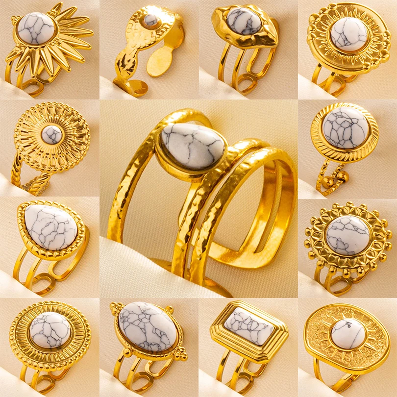 5PCS Chic Bohemian White Turquoise Statement Gold Color Ring Stainless Steel Open Adjustable Boho Ring Jewelry Gifts Never Fade
5PCS Chic Bohemian White Turquoise Statement Gold Color Ring Stainless Steel Open Adjustable Boho Ring Jewelry Gifts Never Fade