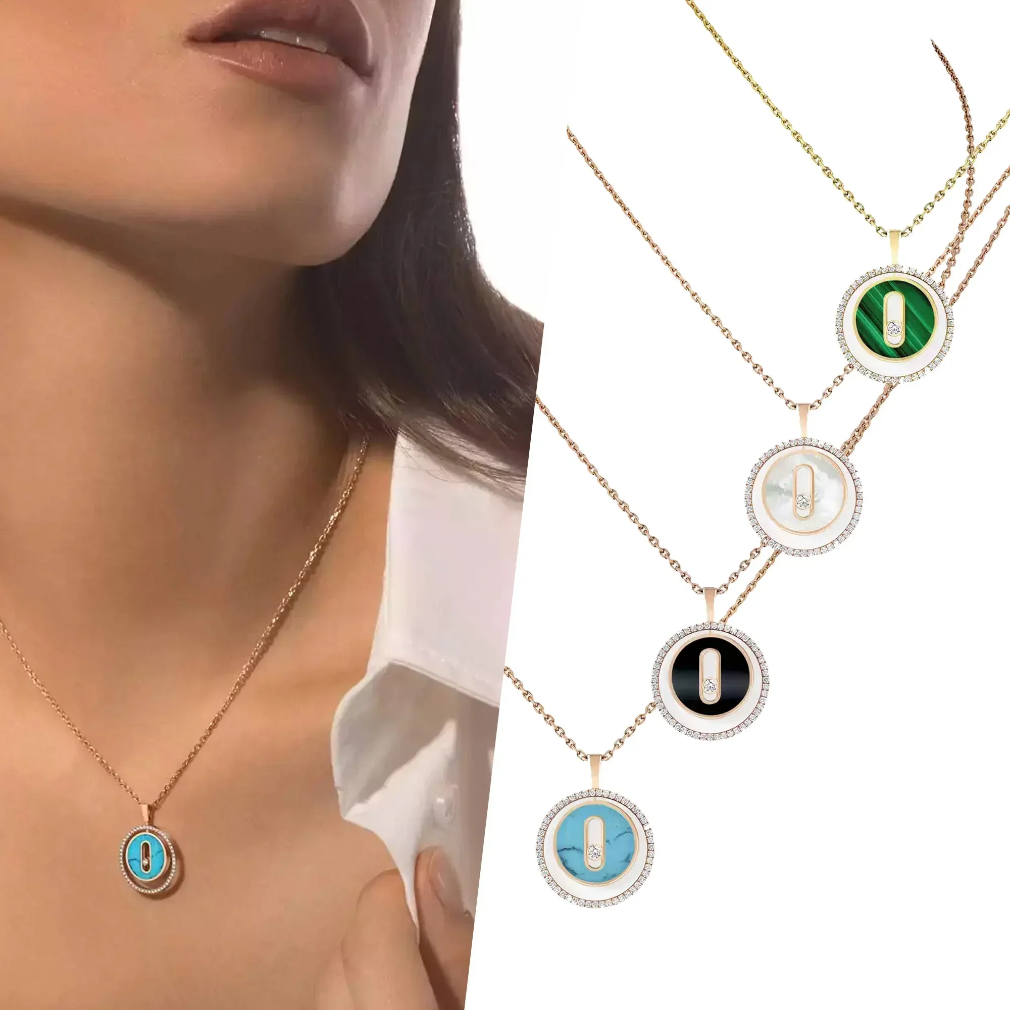 Pure silver s925 avant-garde personalized fashion jewelry dinner show LUCKY MOVE series turquoise mother shell circle necklace M
Pure silver s925 avant-garde personalized fashion jewelry dinner show LUCKY MOVE series turquoise mother shell circle necklace M