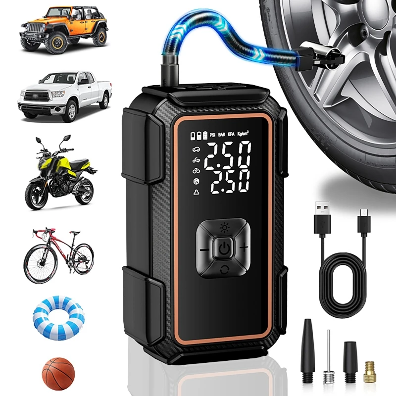 Air Compressor Electric Tire Inflator Wireless Portable Air Pump for Motorcycle Bicycle with LED Light Digital Display
Air Compressor Electric Tire Inflator Wireless Portable Air Pump for Motorcycle Bicycle with LED Light Digital Display