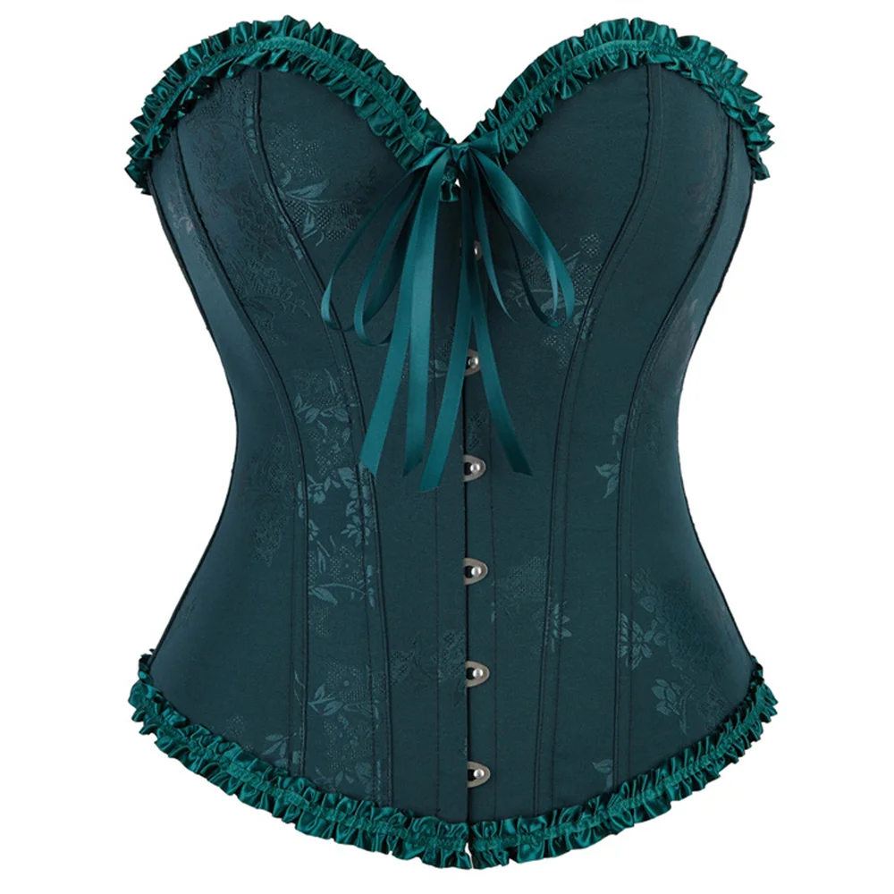 Women Retro Jacquard Overbust Corset Top Ruffle Decoration Strapless Bustiers Lingerie Gothic Lace Up Slimming Shaper Corselet
Women Retro Jacquard Overbust Corset Top Ruffle Decoration Strapless Bustiers Lingerie Gothic Lace Up Slimming Shaper Corselet