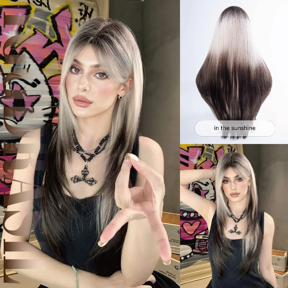 28Inch Modern Brown White Ombre Synthetic Wigs Middle Part Long Natural Straight Hair Wig For Women Daily Use Heat Resistant
28Inch Modern Brown White Ombre Synthetic Wigs Middle Part Long Natural Straight Hair Wig For Women Daily Use Heat Resistant