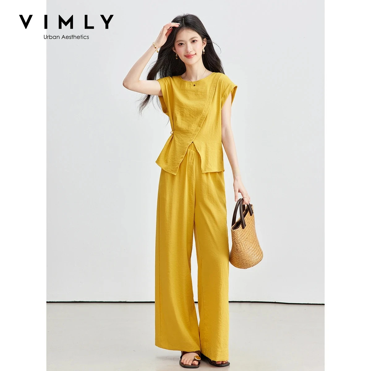VIMLY Women Summer Two Piece Set Luxury Lazy Loose Irregular Hem Top Long Pants 2026 Fashion Casual Solid Matching Set A6099
VIMLY Women Summer Two Piece Set Luxury Lazy Loose Irregular Hem Top Long Pants 2026 Fashion Casual Solid Matching Set A6099