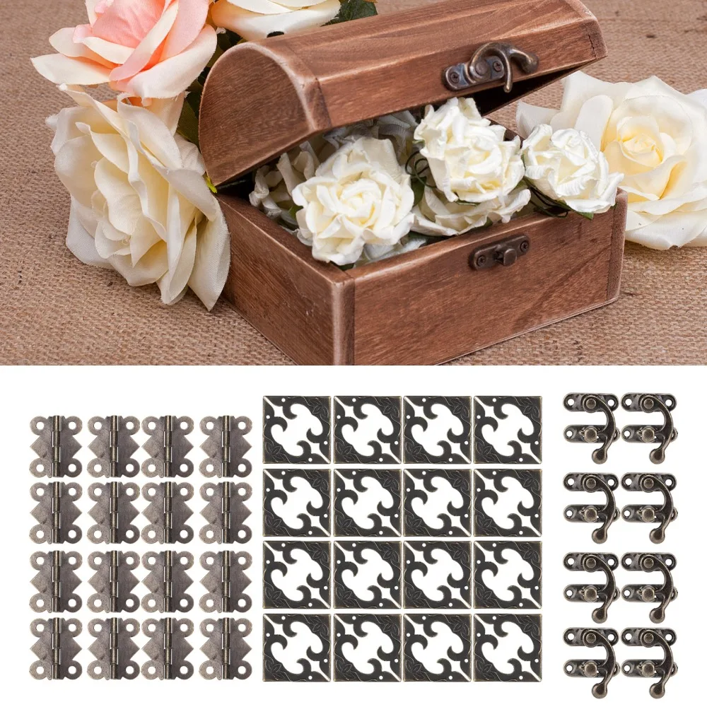46PCS Bronze Box Hardware Small Size Right Latch Retro Buckle Locks Metal Corner Trim Decorative Corner Protectors Wood Chest
46PCS Bronze Box Hardware Small Size Right Latch Retro Buckle Locks Metal Corner Trim Decorative Corner Protectors Wood Chest