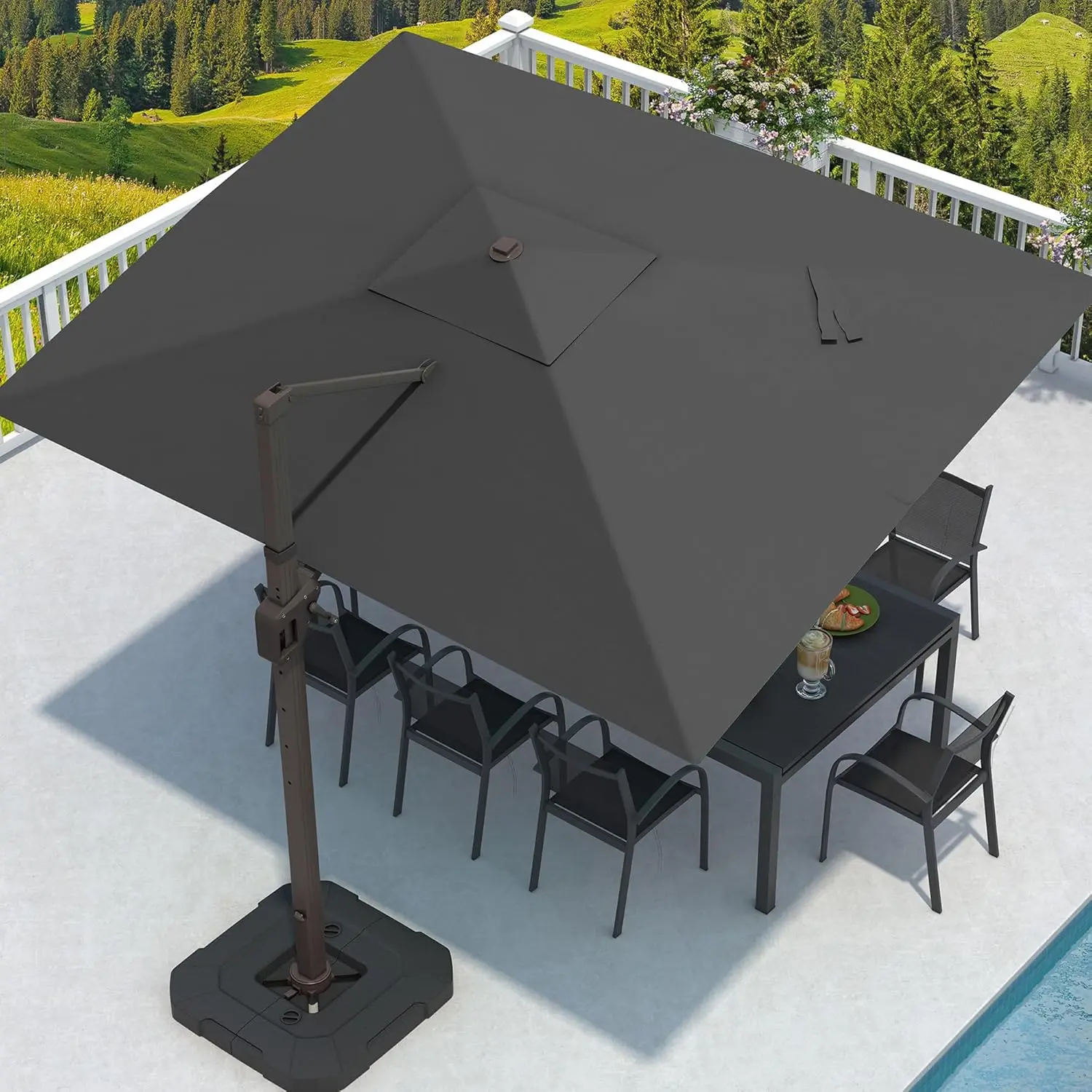 Cantilever Patio Umbrella with Base Included Rectangular Outdoor Large Offset Umbrellas with 7 Tilts Adjustable 360°Rot
Cantilever Patio Umbrella with Base Included Rectangular Outdoor Large Offset Umbrellas with 7 Tilts Adjustable 360°Rot