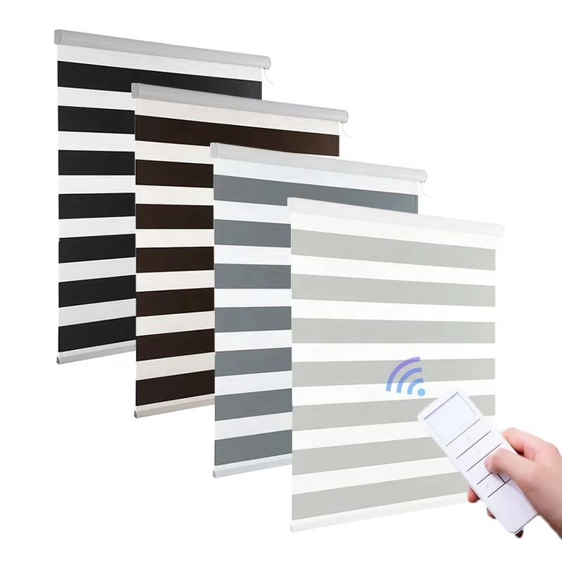 Customization Automatic Motor Remote Control Shade Shutter Day and Night Zebra Blinds