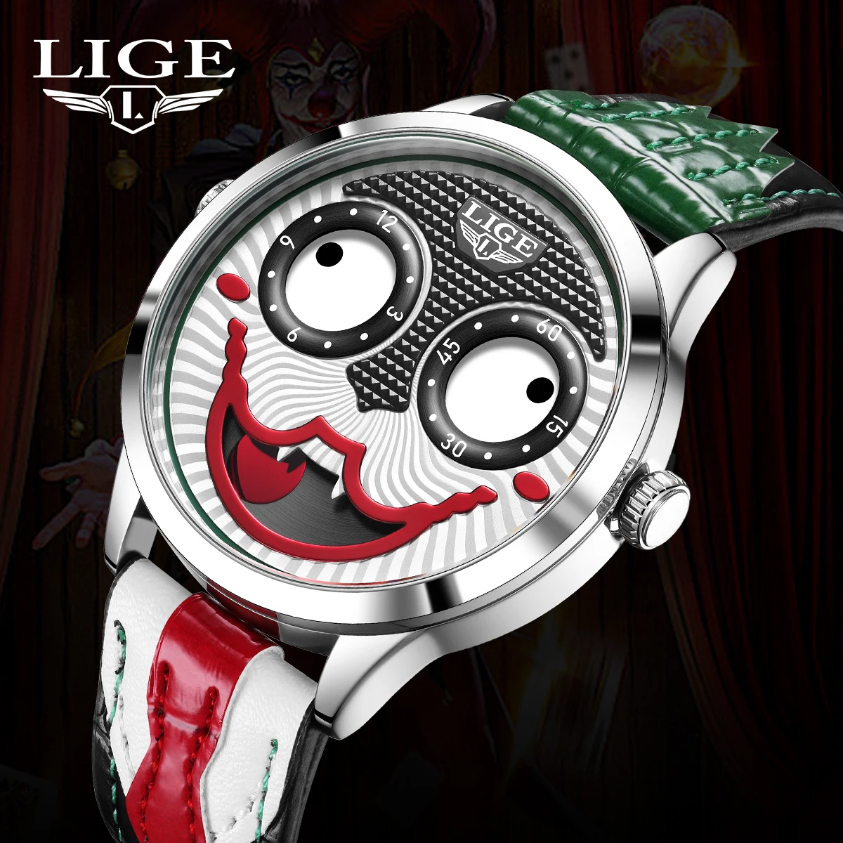 LIGE New Cool Joker Watch Men Top Brand Luxury Leather Watch For Men Waterproof Quartz Clown Men's Watches Relogio Masculino+BOX
LIGE New Cool Joker Watch Men Top Brand Luxury Leather Watch For Men Waterproof Quartz Clown Men's Watches Relogio Masculino+BOX