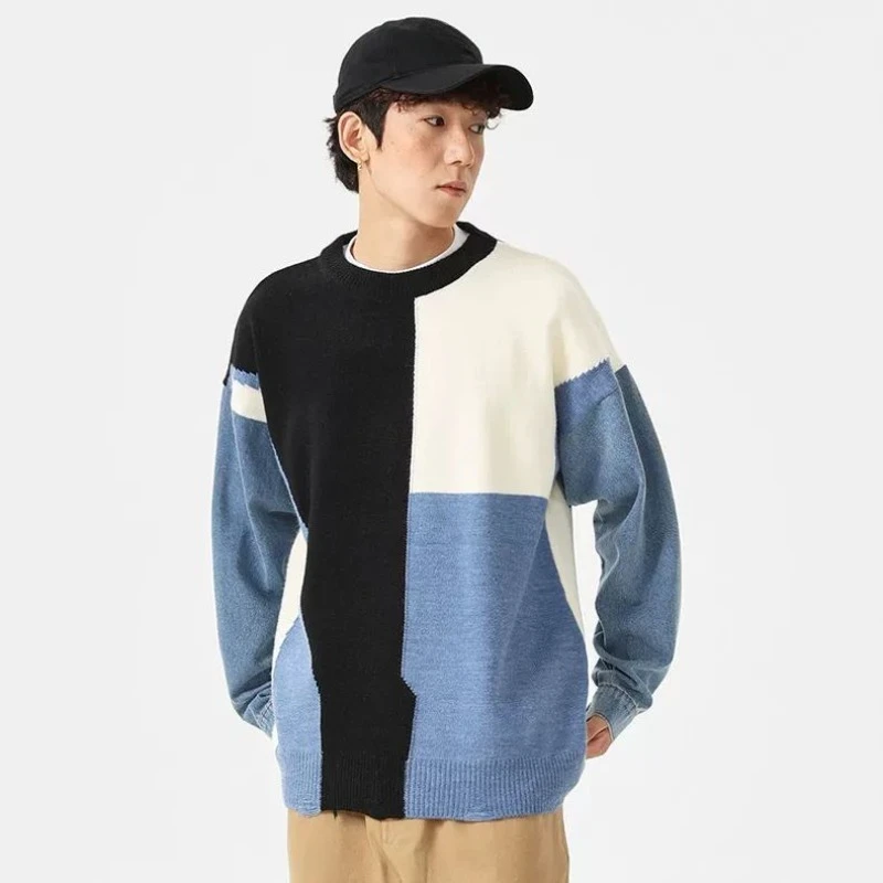 Трикотаж с круглым воротником, джинсовые вязаные свитера с круглым вырезом для мужчин, топ в американском стиле, повседневный винтажный уличный пуловер, мужской 
Трикотаж с круглым воротником, джинсовые вязаные свитера с круглым вырезом для мужчин, топ в американском стиле, повседневный винтажный уличный пуловер, мужской