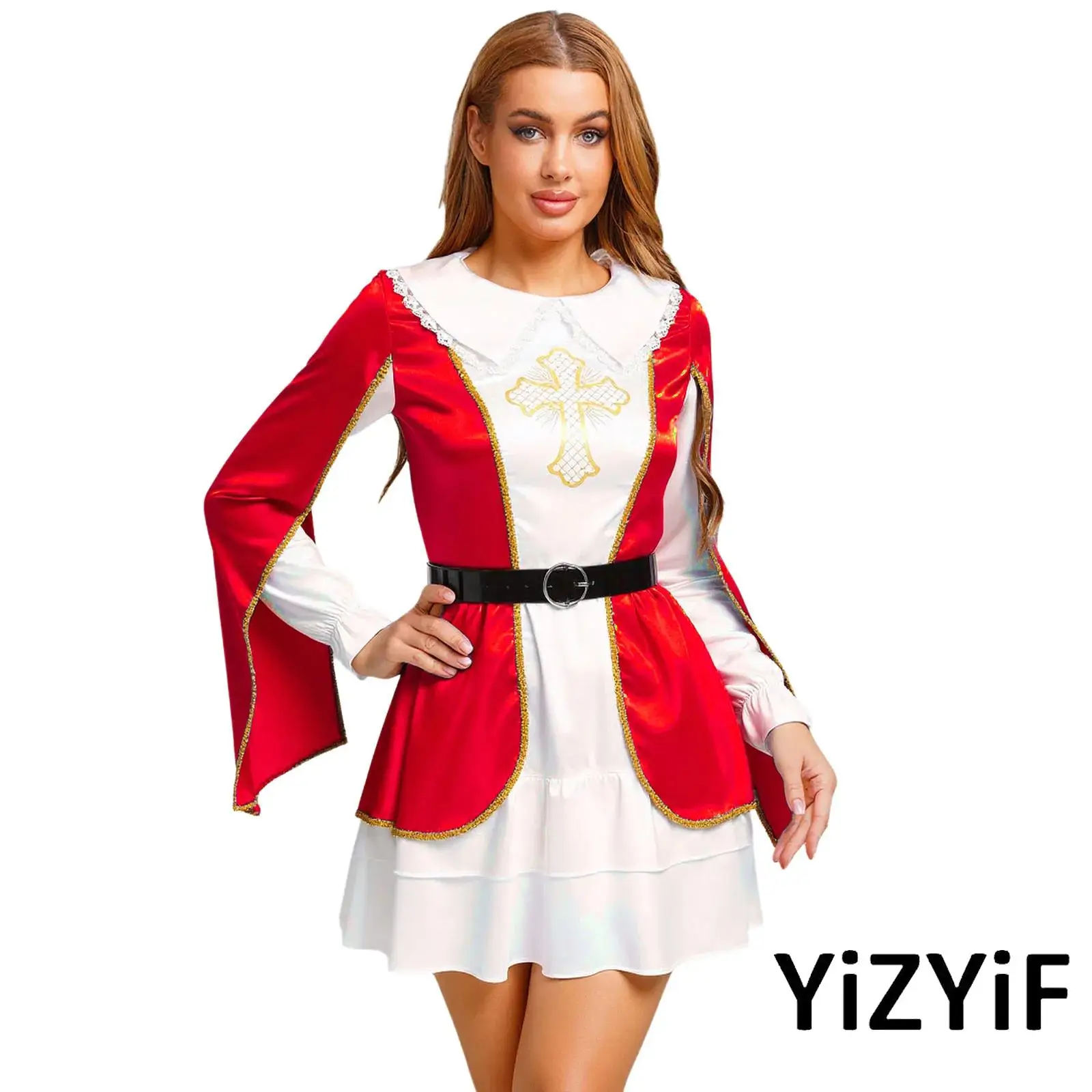 Elegant Womens Musketeer Costume Long Sleeve Tiered Hem Dress with Waist Belt for Halloween Cosplay And Fancy Dress Parties
Elegant Womens Musketeer Costume Long Sleeve Tiered Hem Dress with Waist Belt for Halloween Cosplay And Fancy Dress Parties