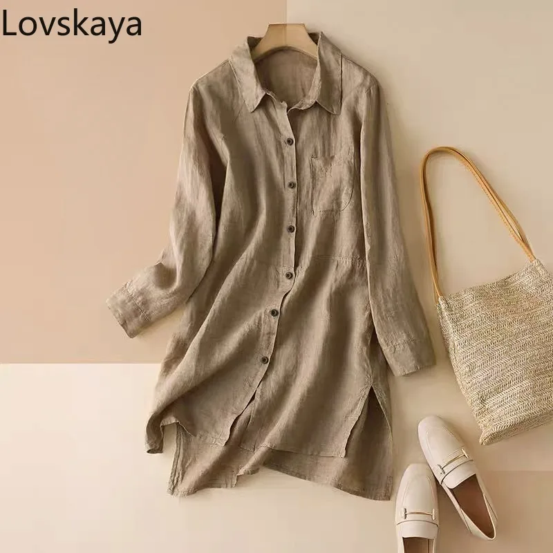 Fashionable casual large size medium length linen top spring new loose cotton linen shirt women's long sleeves
Fashionable casual large size medium length linen top spring new loose cotton linen shirt women's long sleeves