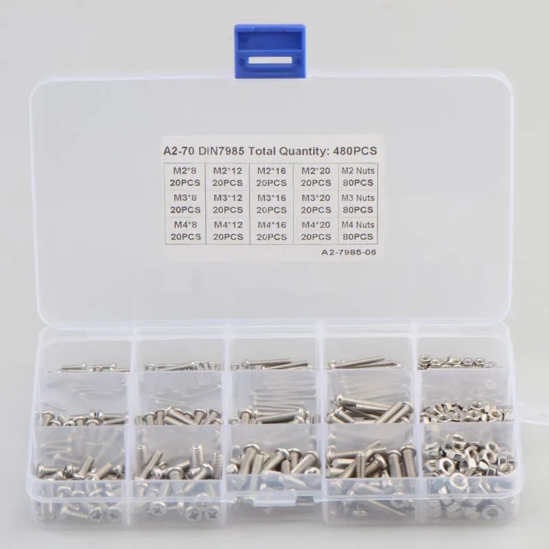 480pcs 304 stainless steel Phillips Cross Round Head Screw Set M2 M3 M4 Pan Head Screw Bolt with Hexagon Nut Combination Kit
480pcs 304 stainless steel Phillips Cross Round Head Screw Set M2 M3 M4 Pan Head Screw Bolt with Hexagon Nut Combination Kit