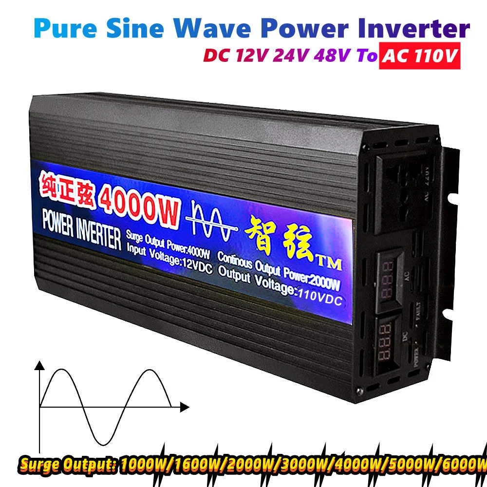 AC 110V Output Pure Sine Wave Inverter 12V 24V 48V To AC 110V Voltage Converter Surge 1000W 2000W 3000W 5000W Solar Outdoor Use
AC 110V Output Pure Sine Wave Inverter 12V 24V 48V To AC 110V Voltage Converter Surge 1000W 2000W 3000W 5000W Solar Outdoor Use