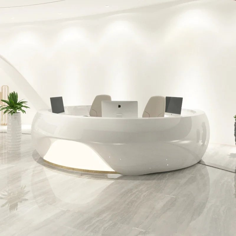 Стойка регистрации компании, круглая лаковая барная стойка, медицинская стойка, стойка регистрации салона красоты, кассовый аппарат специальной формы. 
Стойка регистрации компании, круглая лаковая барная стойка, медицинская стойка, стойка регистрации салона красоты, кассовый аппарат специальной формы.