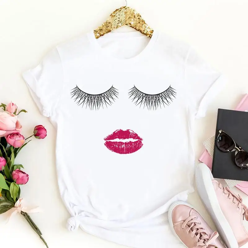 Ladies Fashion Short Sleeve Summer Female Clothes Tshirts Tops Cartoon Graphic T-Shirt Women Eye Lip Eyelashes Make Up Tees
Ladies Fashion Short Sleeve Summer Female Clothes Tshirts Tops Cartoon Graphic T-Shirt Women Eye Lip Eyelashes Make Up Tees
