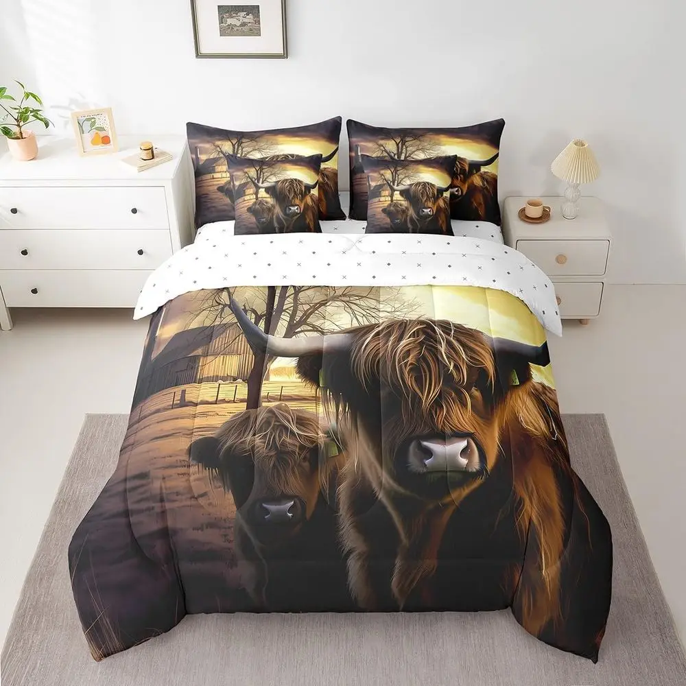 King Size Highland Cow Comforter Set with 7-Piece Bedding Ensemble for Kids, Including Comforter, Sheets, Pillowcases, and Pillo
King Size Highland Cow Comforter Set with 7-Piece Bedding Ensemble for Kids, Including Comforter, Sheets, Pillowcases, and Pillo