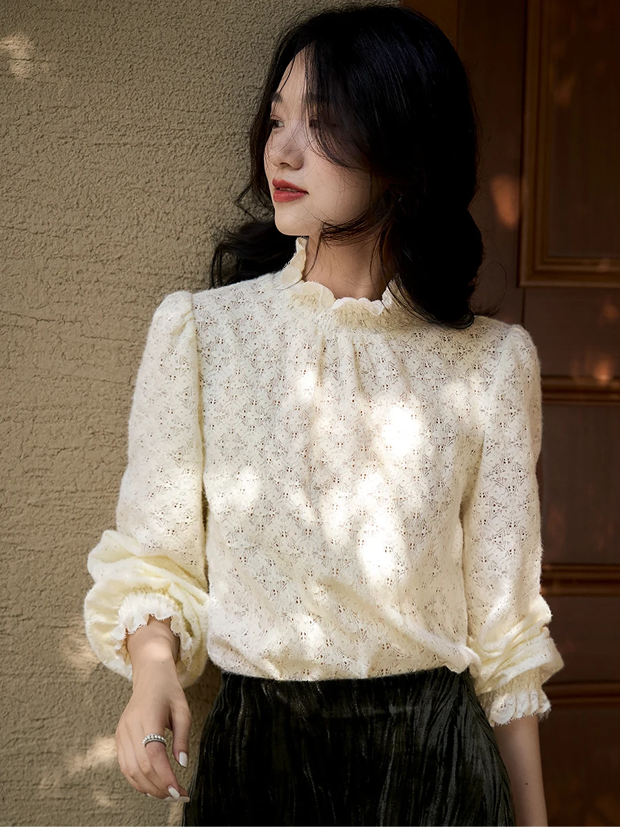 Ele High Collar Lace Base irt Women's Court irt Cus Weave Breathable Comfortable Long Sve Casual Top
Ele High Collar Lace Base irt Women's Court irt Cus Weave Breathable Comfortable Long Sve Casual Top