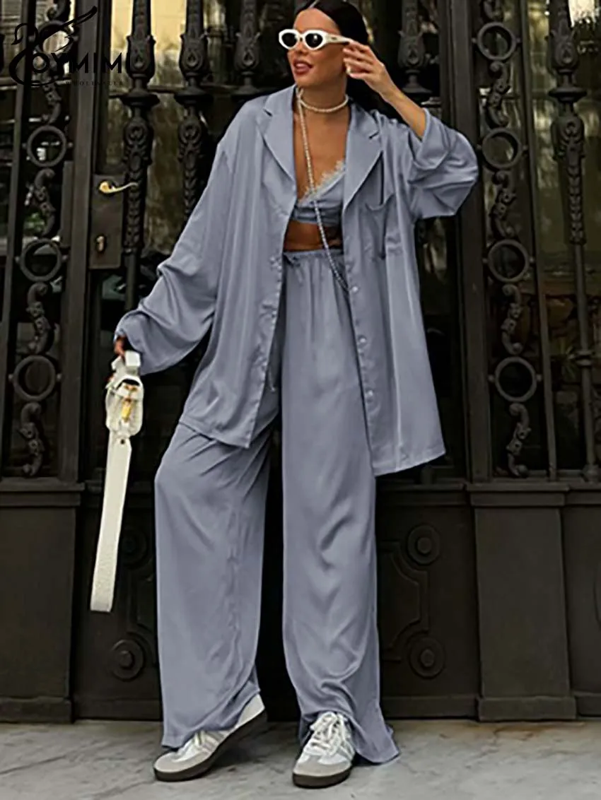 Oymimi Casual Grey Women 3 Piece Set Outfit Fashion Long Sleeve Button Shirts And Lace Bra + Drawstring Straight Trousers Sets
Oymimi Casual Grey Women 3 Piece Set Outfit Fashion Long Sleeve Button Shirts And Lace Bra + Drawstring Straight Trousers Sets