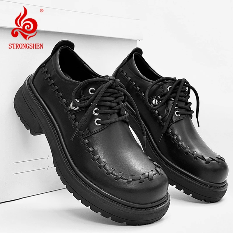 Мужская кожаная обувь без шнуровки на платформе с толстой подошвой для мужчин, туфли дерби, повседневные лоферы, мужская модная деловая обувь с круглым носком
Мужская кожаная обувь без шнуровки на платформе с толстой подошвой для мужчин, туфли дерби, повседневные лоферы, мужская модная деловая обувь с круглым носком