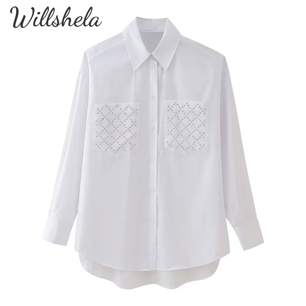 Willshela Women Fashion White Loose Shirt Lapel Collar Long Sleeves Front Pocket Female Chic Lady Casual Tops Blouse
Willshela Women Fashion White Loose Shirt Lapel Collar Long Sleeves Front Pocket Female Chic Lady Casual Tops Blouse
