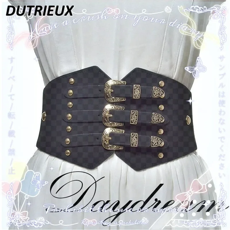 Japanese Harajuku Gothic Style Punk Wide Waist Seal Vintage Pattern All-Match Y2k Rivet Strap Sweet Corset Belt for Women
Japanese Harajuku Gothic Style Punk Wide Waist Seal Vintage Pattern All-Match Y2k Rivet Strap Sweet Corset Belt for Women
