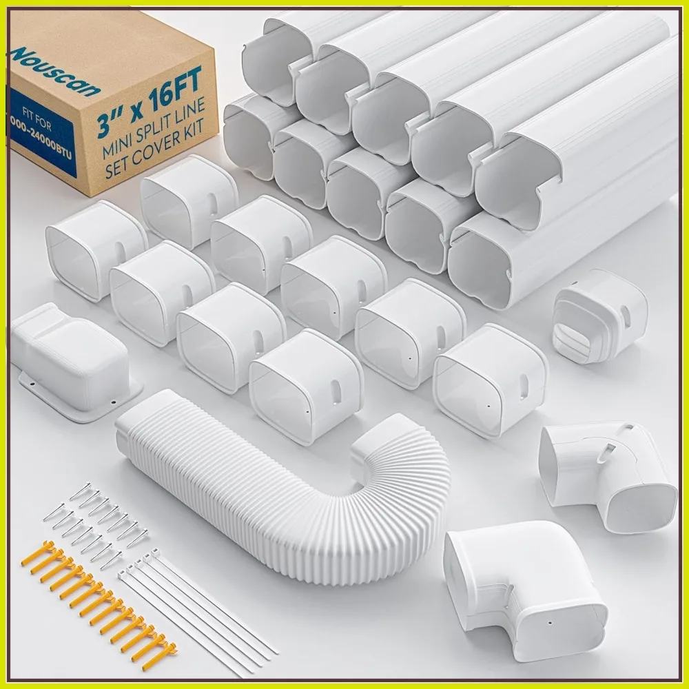 3" 16Ft Mini Split Line Set Cover with Flexible Duct, PP Decorative Kit, Paintable for AC, HVAC, Heat Pumps, White
3" 16Ft Mini Split Line Set Cover with Flexible Duct, PP Decorative Kit, Paintable for AC, HVAC, Heat Pumps, White