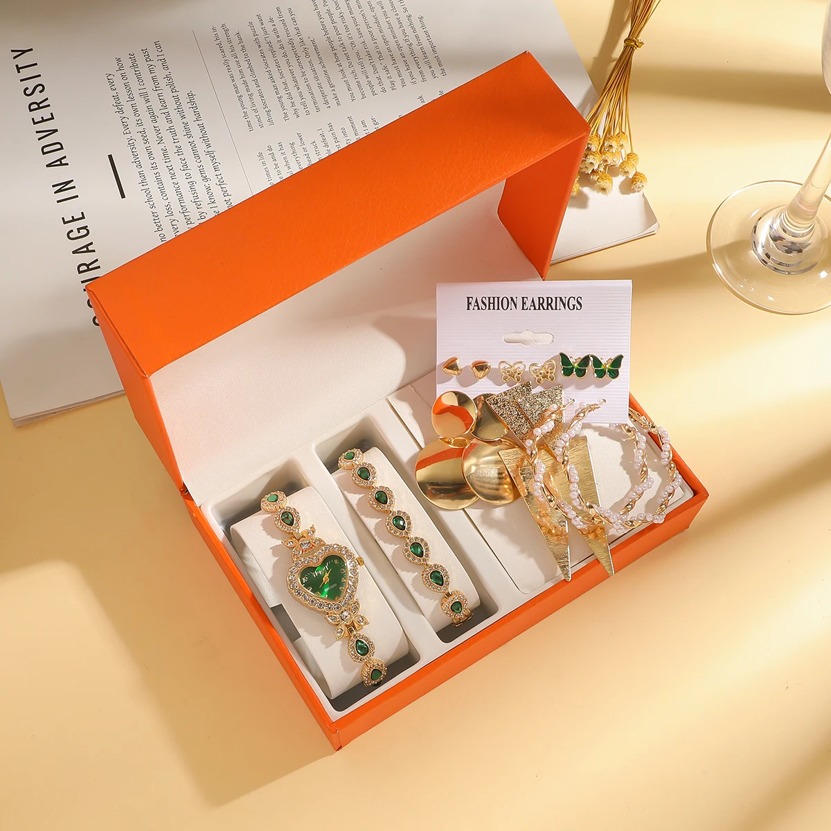 Модные женские кварцевые часы с циферблатом в форме сердца и бабочки со стальной лентой, набор из 14 предметов для праздничных подарков
Модные женские кварцевые часы с циферблатом в форме сердца и бабочки со стальной лентой, набор из 14 предметов для праздничных подарков