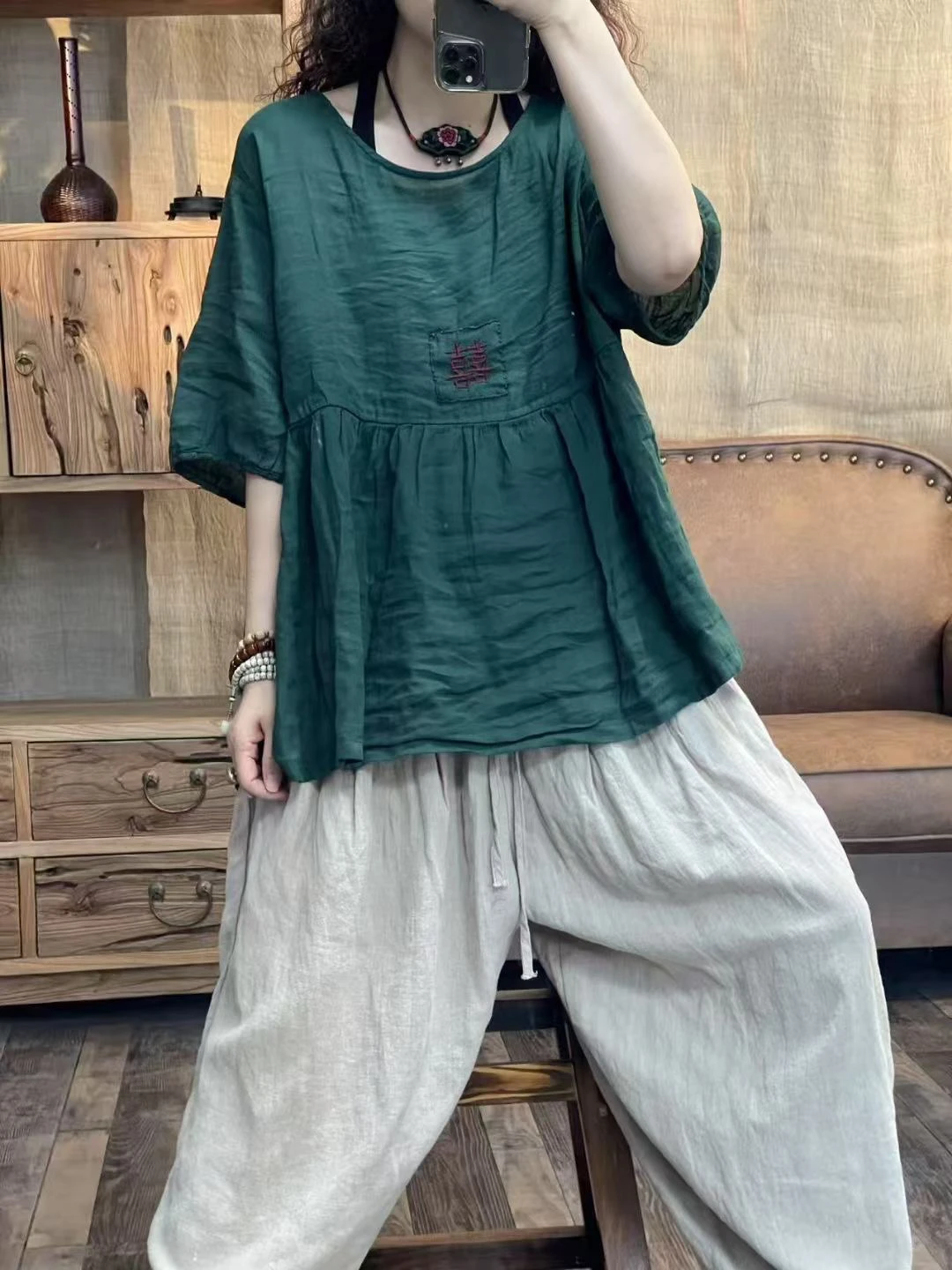 FF Original Design Ethnic Sle Loose Fit ort Sve Embroidered Linen Doll irt Women's Top Vintage Artistic Slimming
FF Original Design Ethnic Sle Loose Fit ort Sve Embroidered Linen Doll irt Women's Top Vintage Artistic Slimming