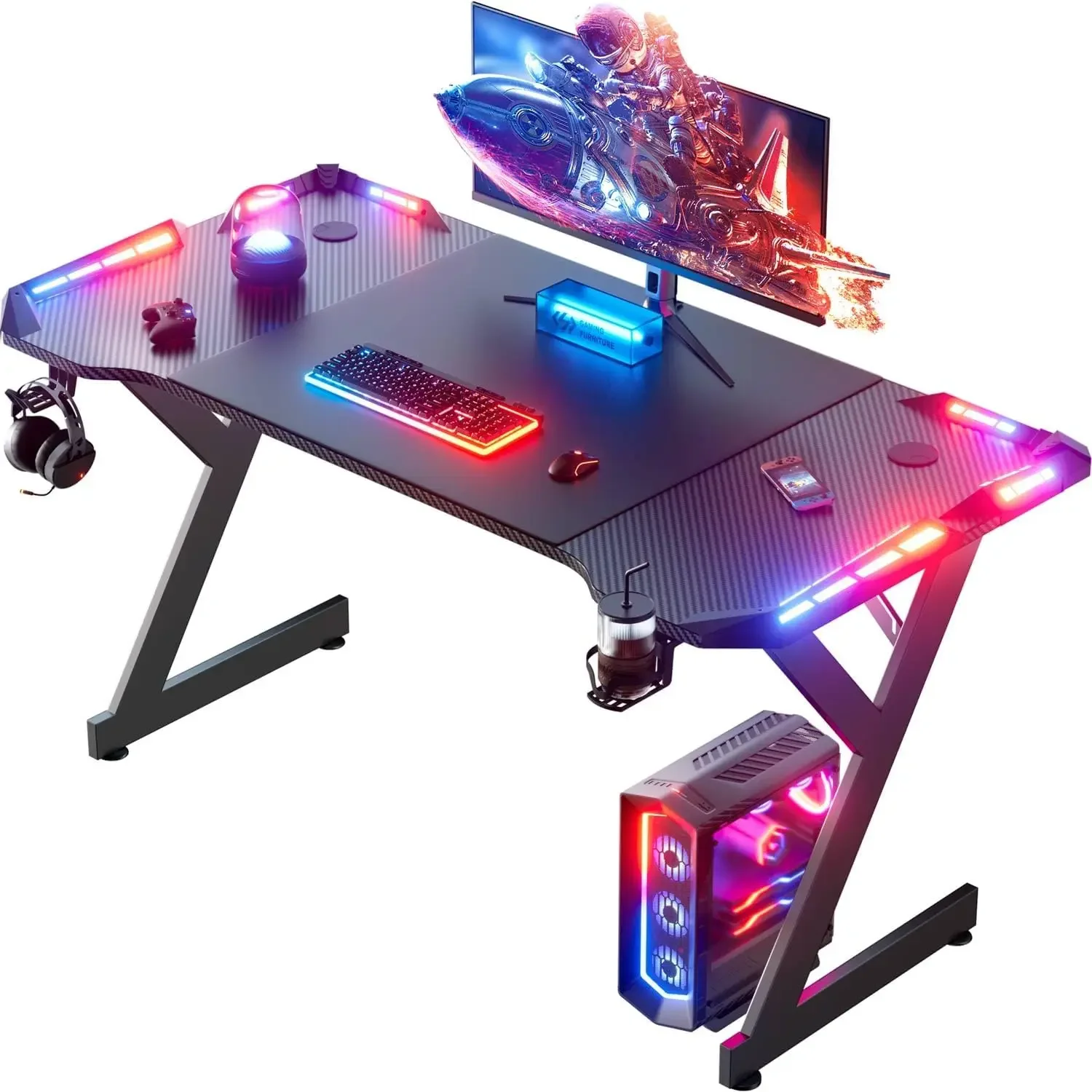 47 Inch Gaming Desk with LED Lights, Ergonomic Computer Table with Carbon Fibre Surface, Sturdy PC Workstation Desk
47 Inch Gaming Desk with LED Lights, Ergonomic Computer Table with Carbon Fibre Surface, Sturdy PC Workstation Desk