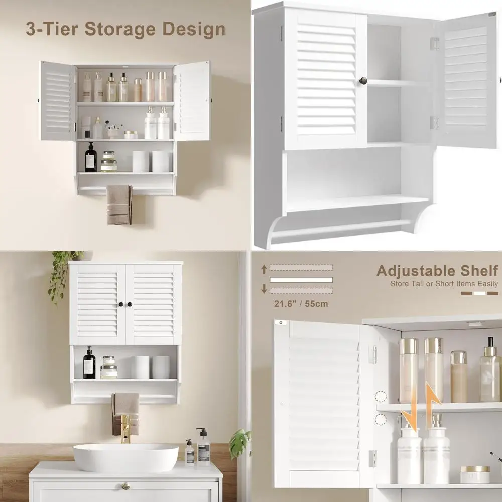 Over-the-Toilet Storage Cabinet, 23.6L x 8.8W x 29.5H, MDF, White, with Towel Bar
Over-the-Toilet Storage Cabinet, 23.6L x 8.8W x 29.5H, MDF, White, with Towel Bar