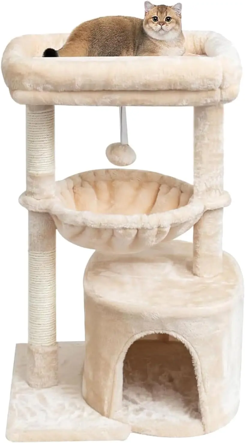 Small Cat Tree for Indoor Cats, Kittens Condo with Scratching Post and Board, Modern Activity Tower with Cradle, Beige
Small Cat Tree for Indoor Cats, Kittens Condo with Scratching Post and Board, Modern Activity Tower with Cradle, Beige