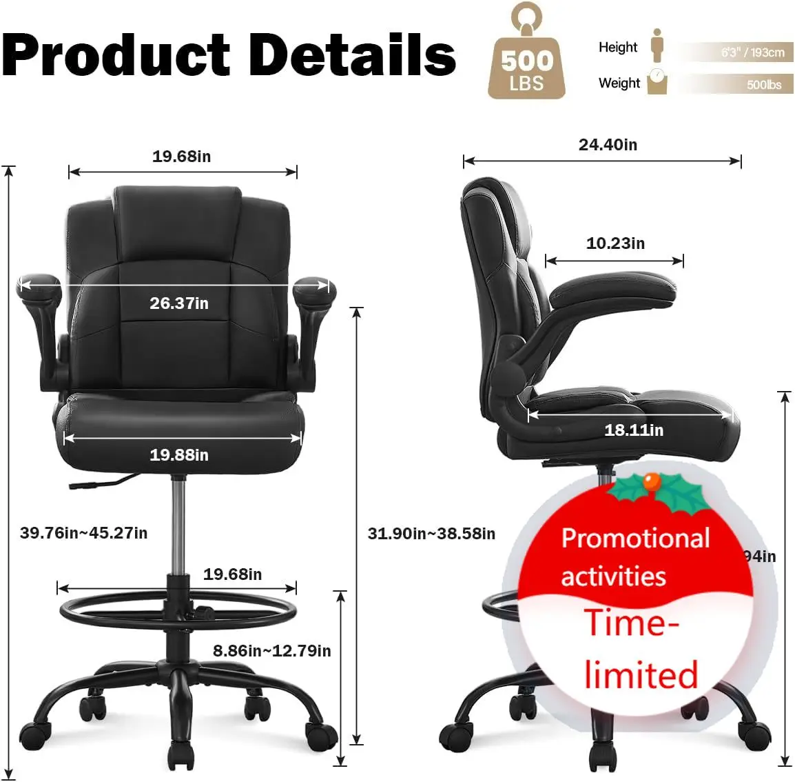Ergonomic Drafting Chair,Tall Office Chair for Standing Desk with Flip-Up Armrests,Adjustable Foot Ring & Height, High Leather E
Ergonomic Drafting Chair,Tall Office Chair for Standing Desk with Flip-Up Armrests,Adjustable Foot Ring & Height, High Leather E